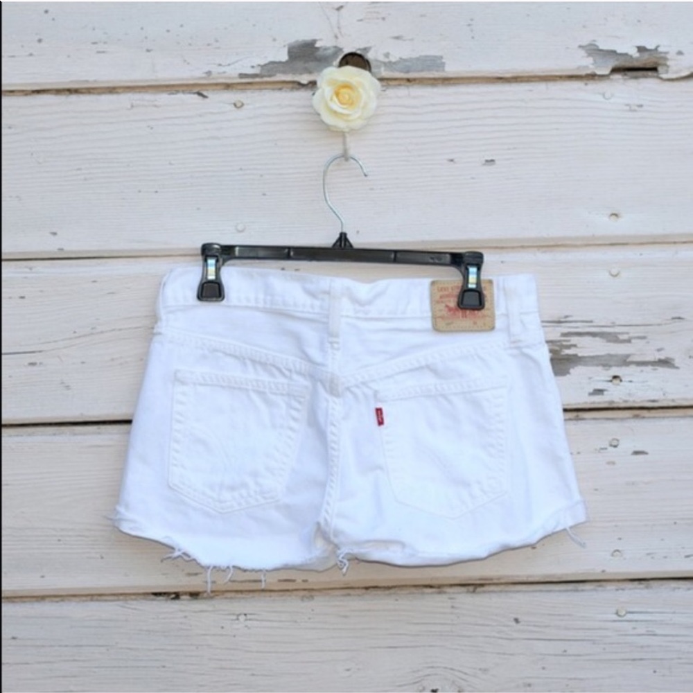 White Levi cutoff denim shorts